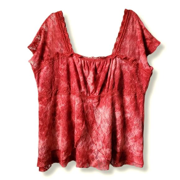 Venezia Tops - 90s Y2K Venezia Lane Bryant Red Lace Babydoll Milkmaid Top 18 Whimsy Feminine